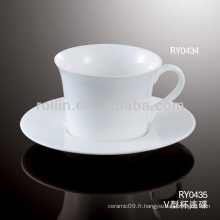 Tasse à thé blanche d&#39;hôtel et restaurant, tasse à thé en céramique, tasse à thé et soucoupe